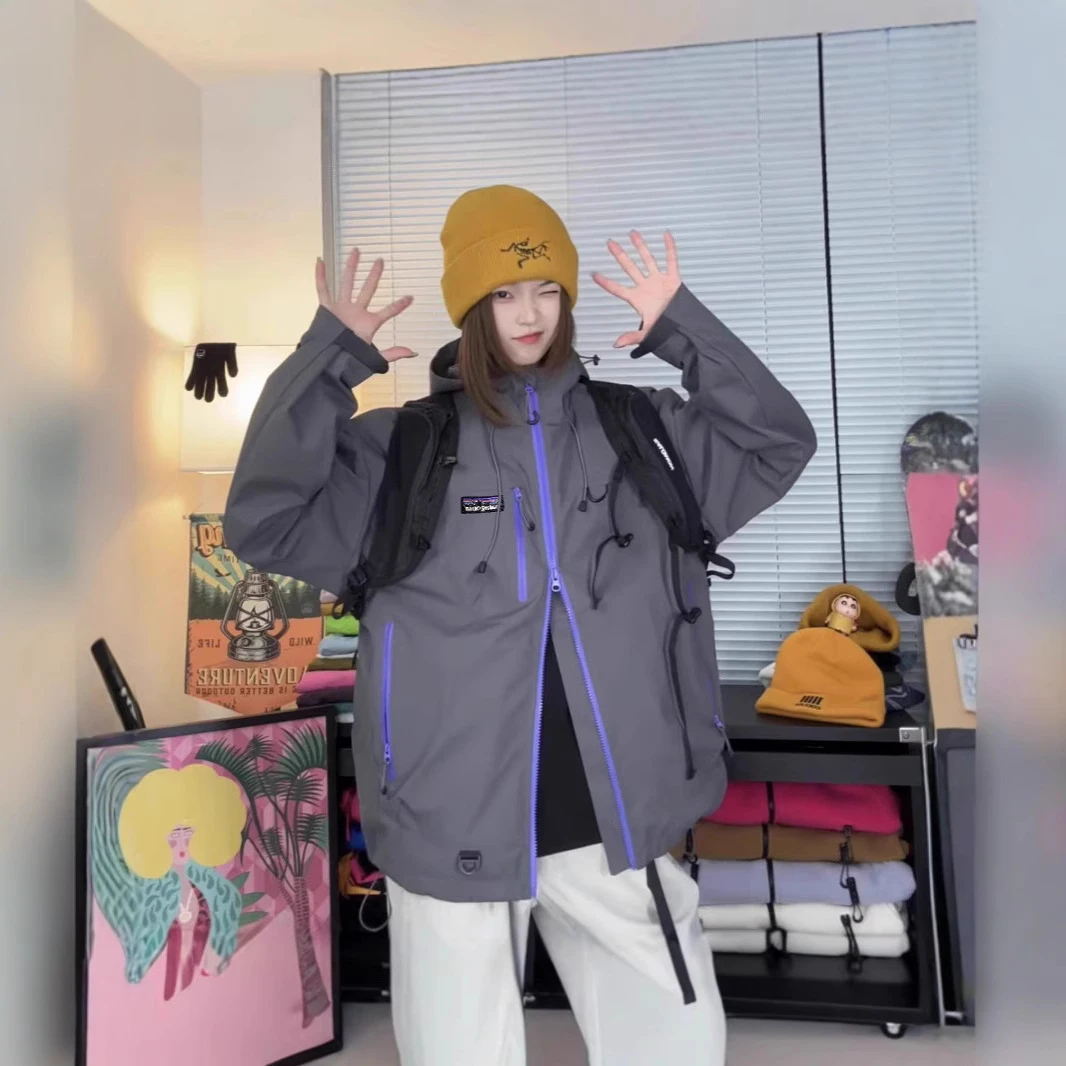 巴塔哥尼亚PATA25ss春季新品情侣款多彩撞色拉链宽松冲锋衣外套男