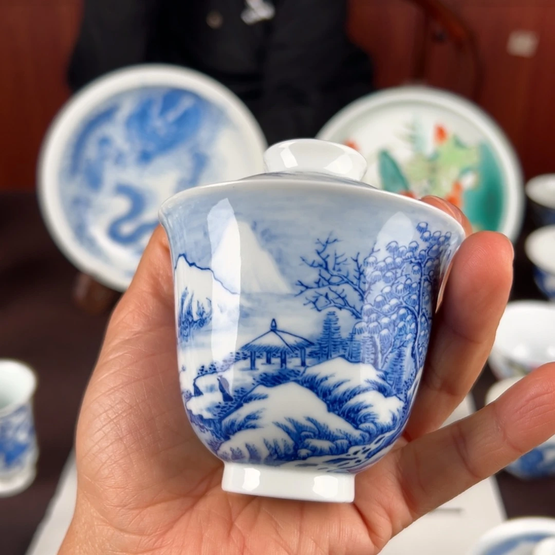 景德镇青花雪景盖碗