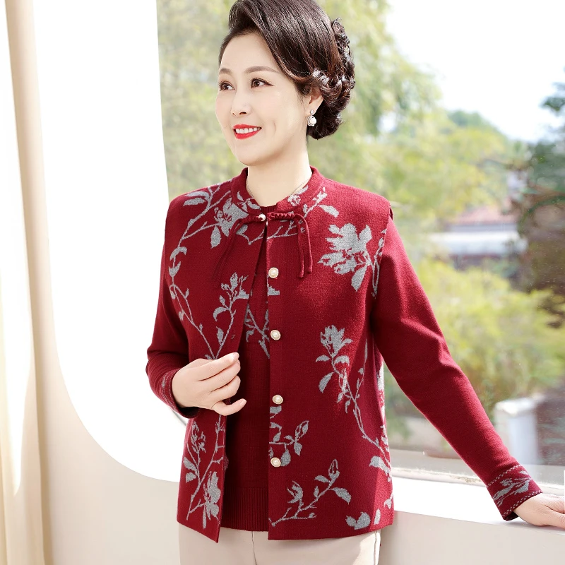 妈妈装秋装两件套中老年人女装春秋天宽松马甲打底衫套装奶奶衣服