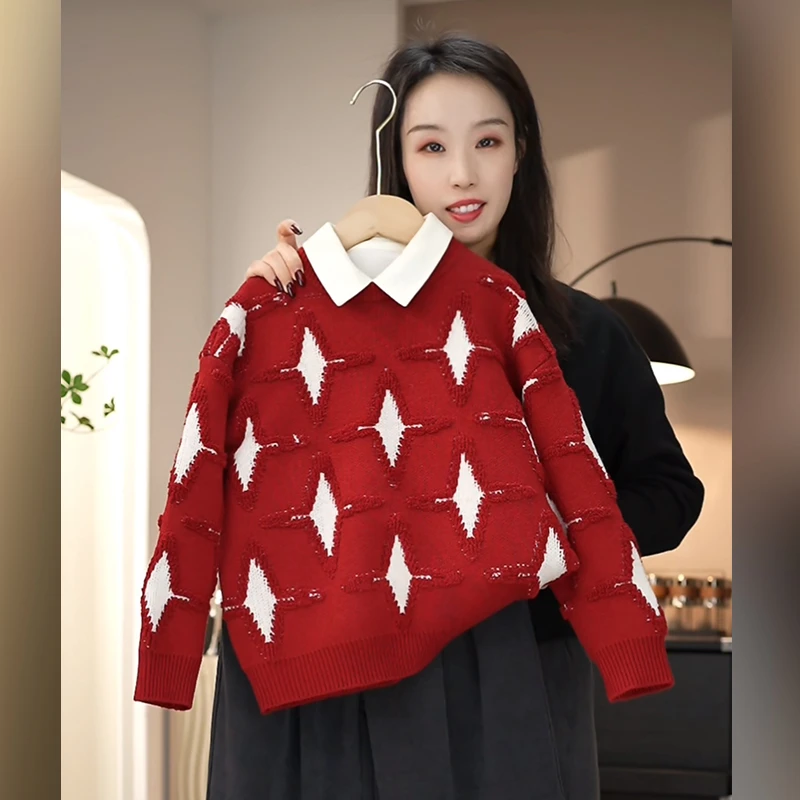 现货【圣诞年服】男童圆领提花保暖软糯针织毛衣秋冬款儿童G5657