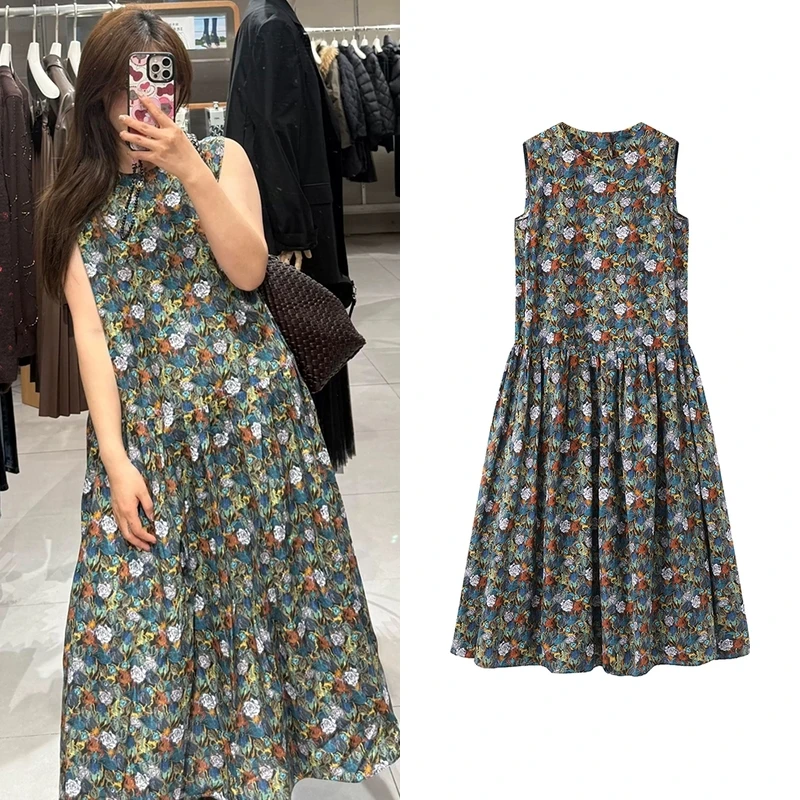 2025夏季新款法式复古气质名媛高级感碎花无袖背心连衣裙A5527