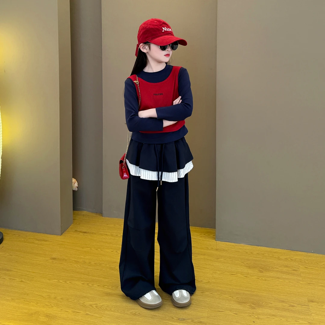 女童2025新款中大童韩版洋气春秋季休闲假两件上衣伞兵裤套装潮酷