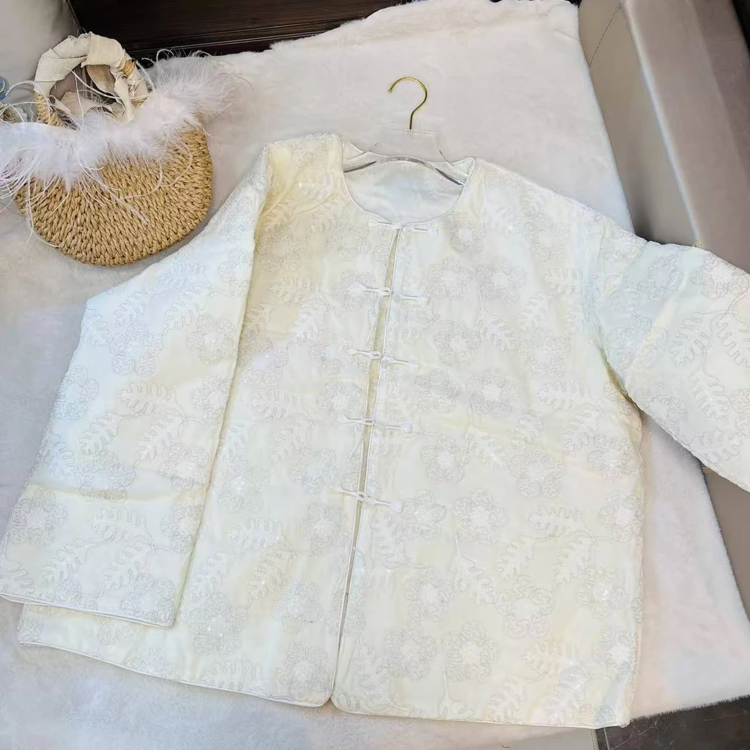 【甄胖·月光】新中式大码女装重工纱上刺绣棉外套