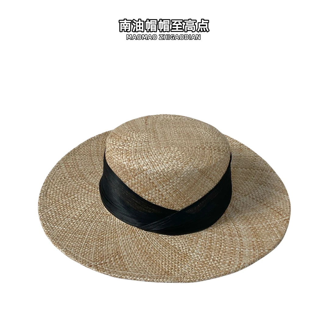 南油帽帽至高点-夏天百搭帽子遮阳防晒帽宝草编织大平顶帽