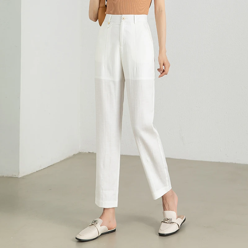 【夏上新】高腰显瘦薄款天丝亚麻裤宽松九分镰刀裤透气舒适休闲裤