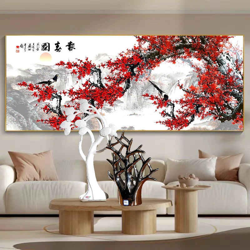 新款红梅报春图满钻全贴魔方圆钻石画卧室客厅大幅梅花五福贴钻画