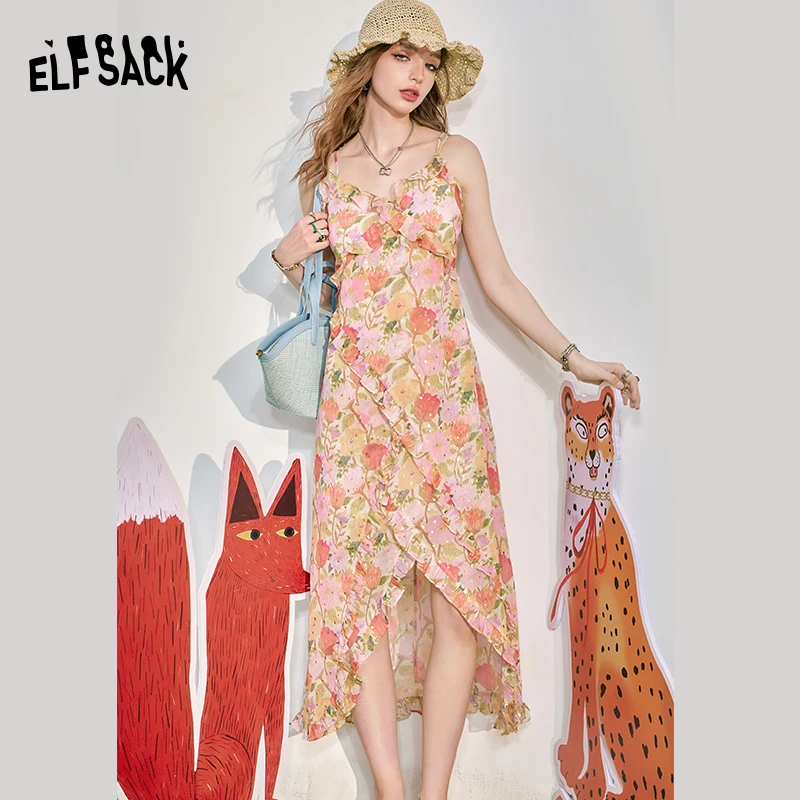 0235【赵老板】妖精的口袋热辣破晓木耳边开叉碎花吊带连衣裙女20