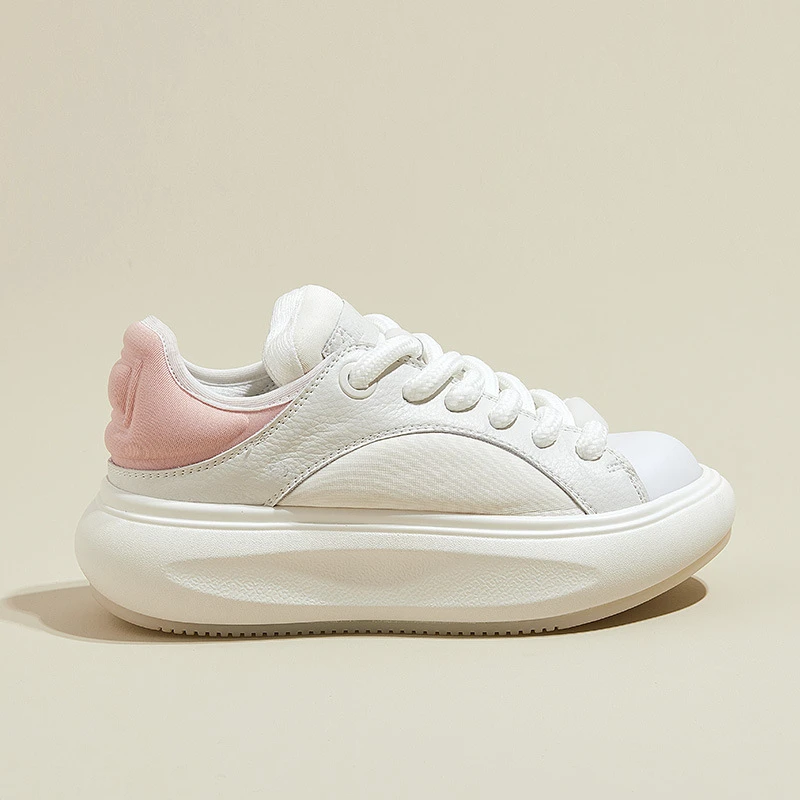 撞色潮流真皮女鞋2025新款板鞋百搭休闲鞋厚底增高小白韩版平底鞋