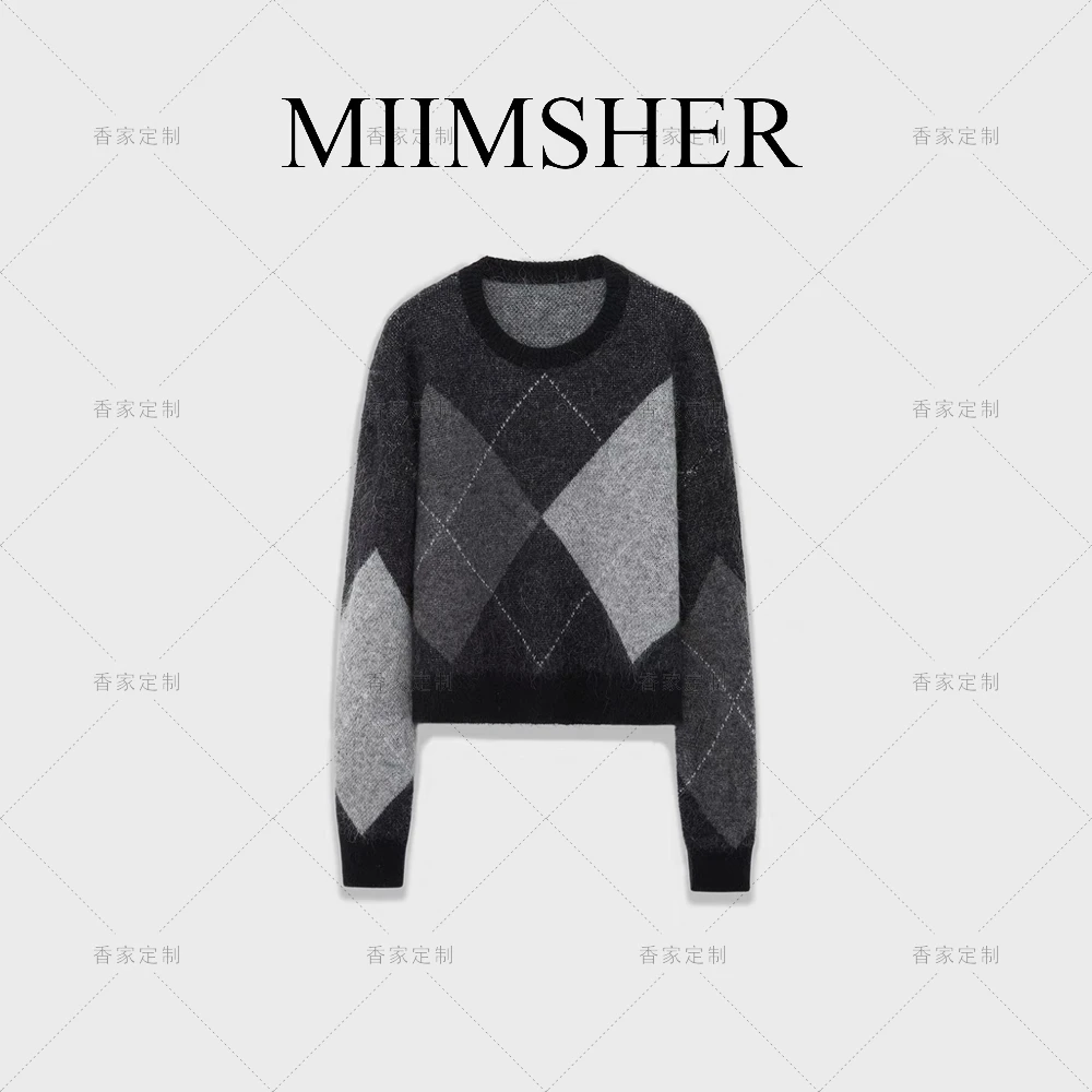 羊驼毛嵿奢大菱格芝麻点提花绒感圆领毛衣长袖针织衫MS244148