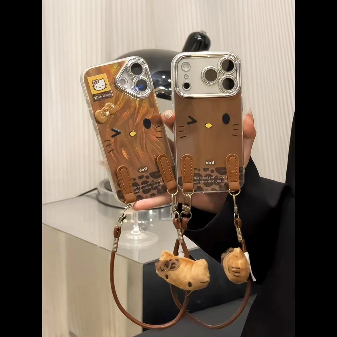 wink豹纹凯蒂适用苹果17华为p70vivo小米15oppo精孔羽纱手机壳