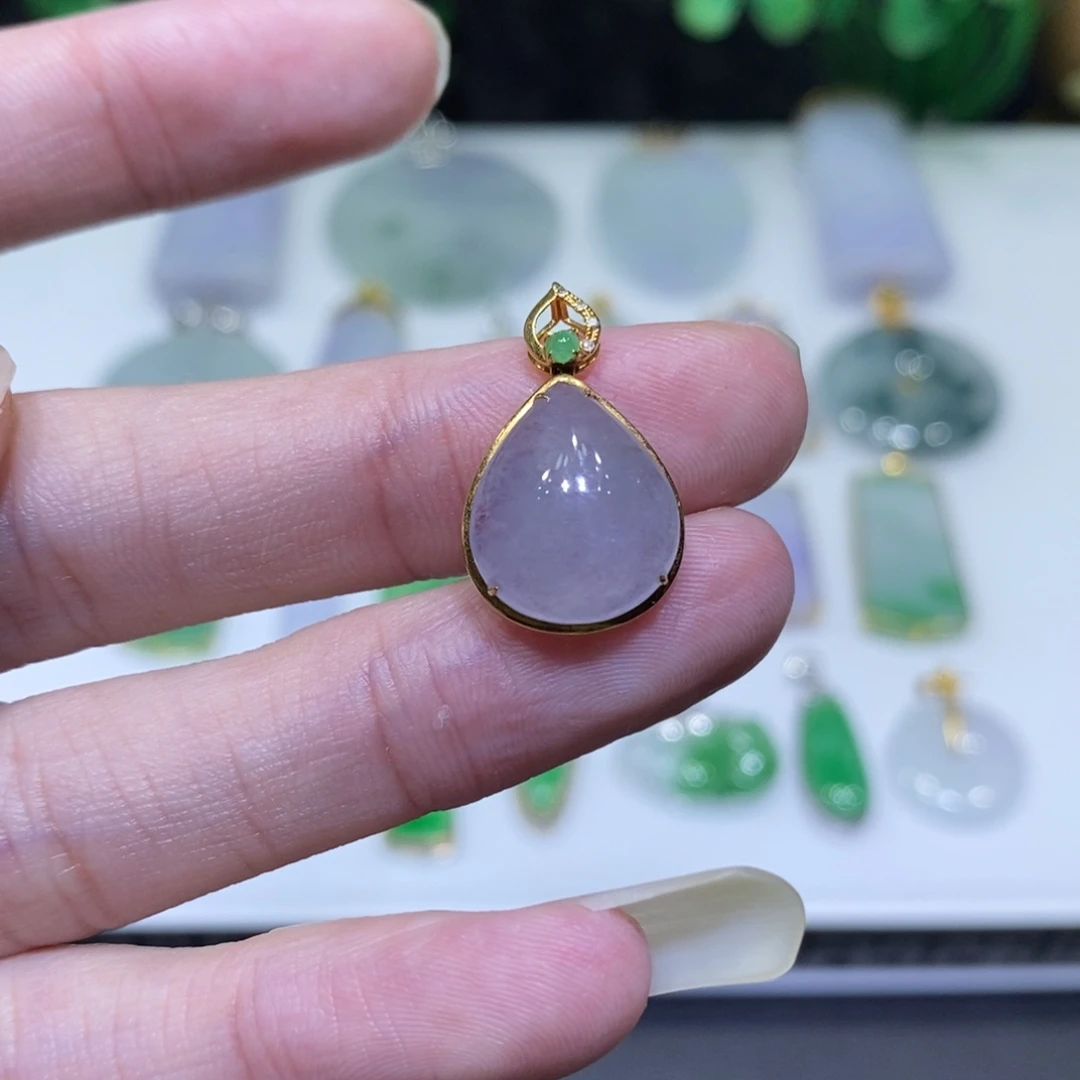 翡翠18K金镶嵌吊坠(不含链)