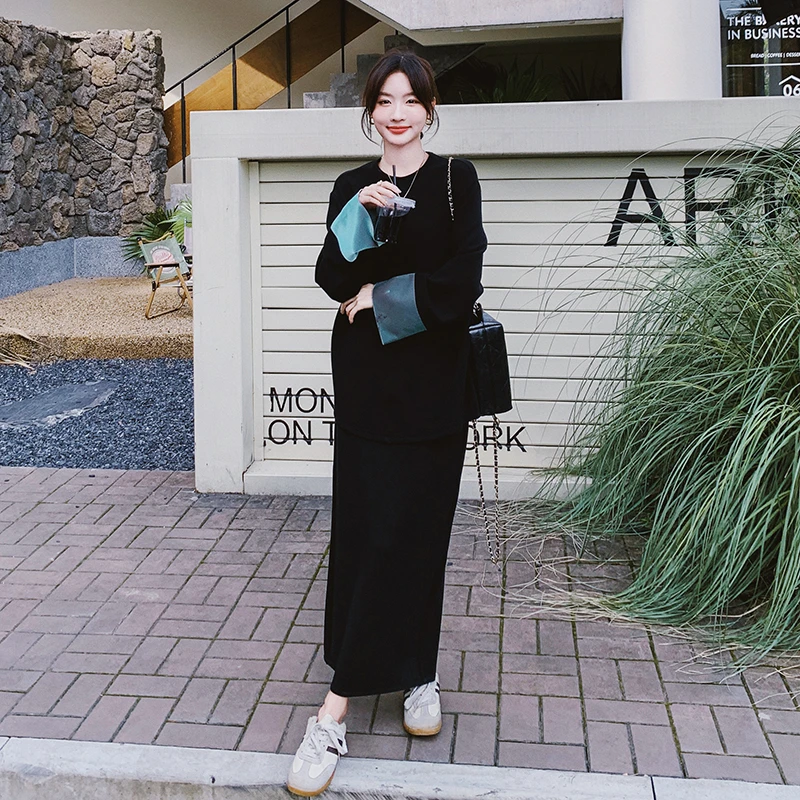 新中式国风气质卫衣半身裙套装女2025秋冬新款休闲针织运动两件套