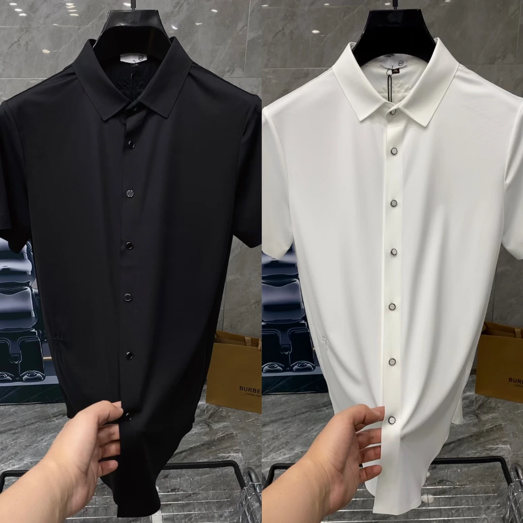 夏季新款男士轻奢时尚百搭丝滑垂感弹力短袖衬衫 60