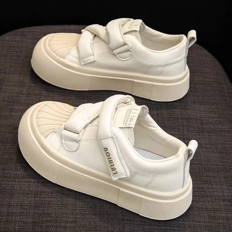 YD-905米色踩屎感魔术贴爆款面包鞋新款厚底学生小白鞋女潮鞋子