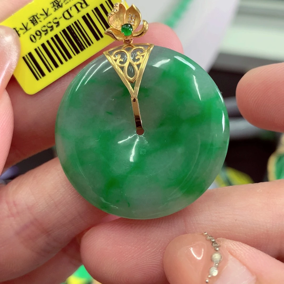 翡翠18K金镶嵌吊坠(不含链)