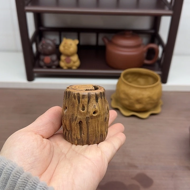 茶案段泥镂空树桩盖置