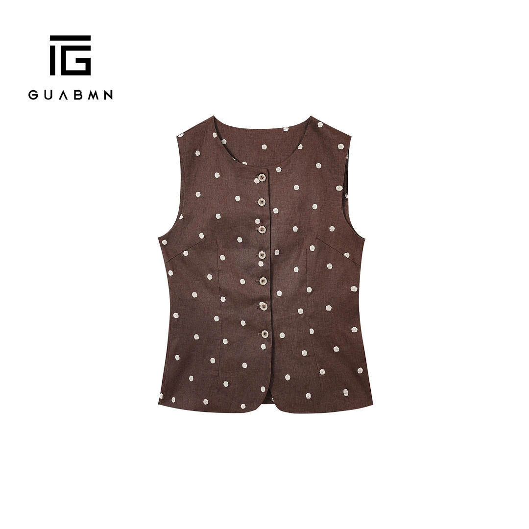 GUABMN2025年夏季新款无袖设计感波点V领马甲夏日穿搭5522
