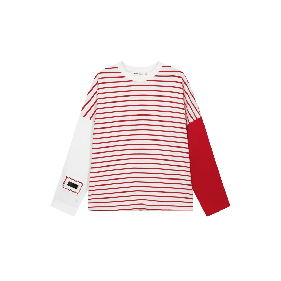 【ANNENONO】条纹撞色纯棉阔型休闲T恤