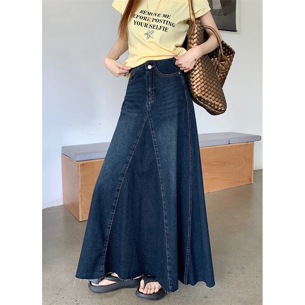 美式甜辣妹百搭高腰牛仔A字半身裙女时尚简约氛围感显瘦小众长裙