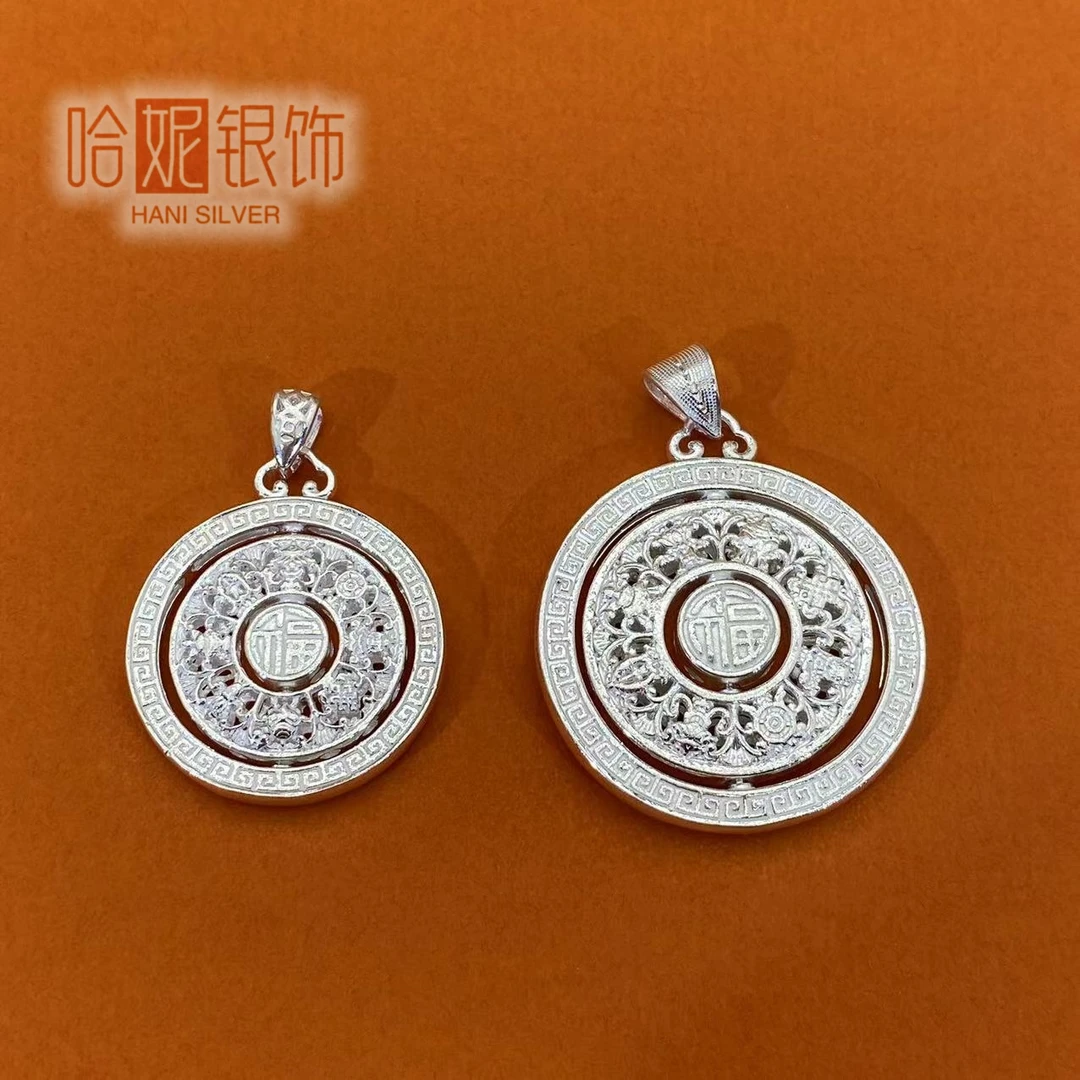 吊坠足银 旋转八宝罗盘足银990百搭手工复古精美古风气质时尚