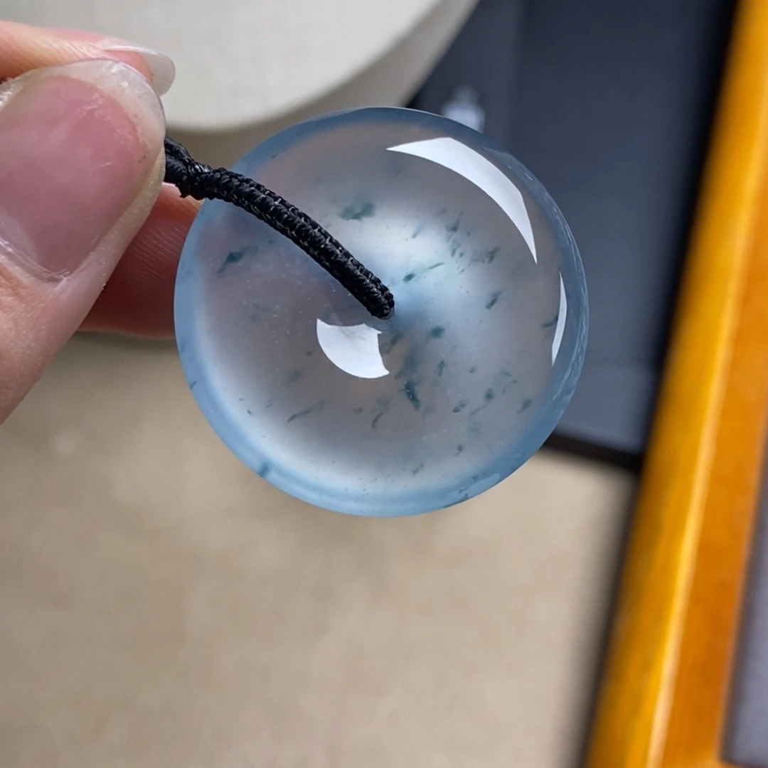 翡翠未镶嵌颈饰高冰玻星空蓝飘蓝花起钢意境平安扣