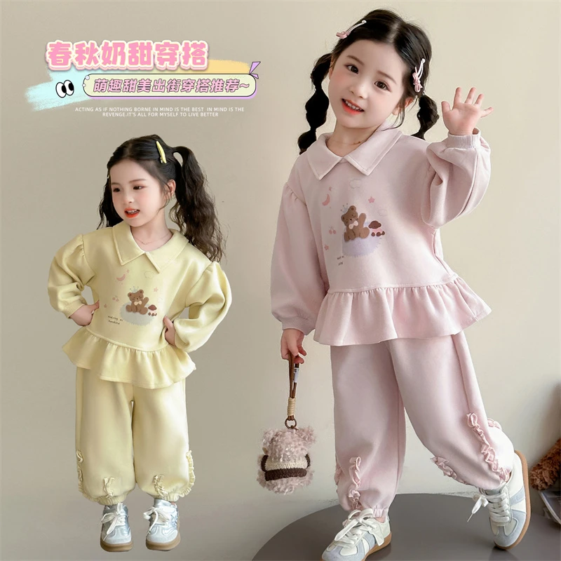 女童翻领套装洋气儿童韩版卫衣休闲裤两件套小女孩宝宝秋装2025新