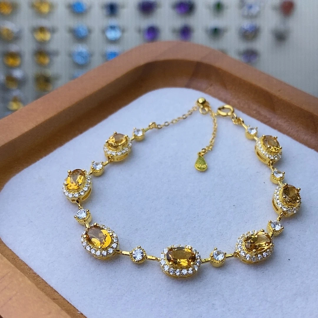 黄晶手链银S925镶嵌一物一证