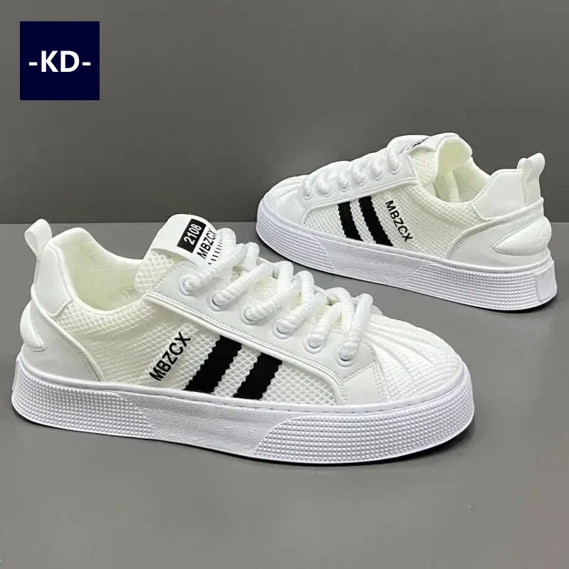 巨好穿小白鞋男鞋2025新款夏季软底贝壳头潮鞋网面透气休闲板鞋