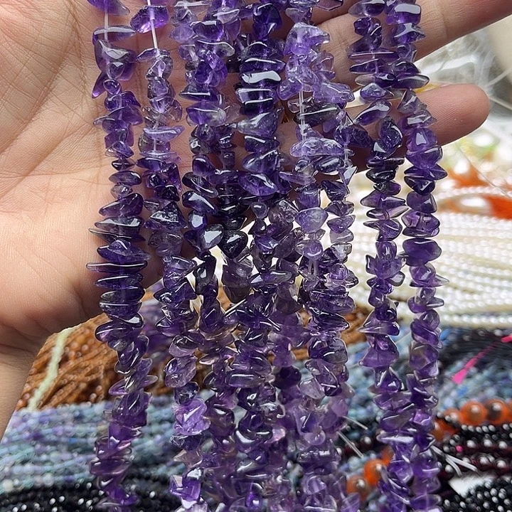 玛瑙/玉髓未镶嵌珠宝半成品一条紫晶碎石长38厘米左右