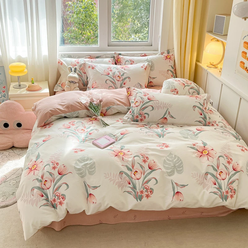 新款小清新全棉四件套纯棉床上四件套床笠款宿舍床单三件套床品