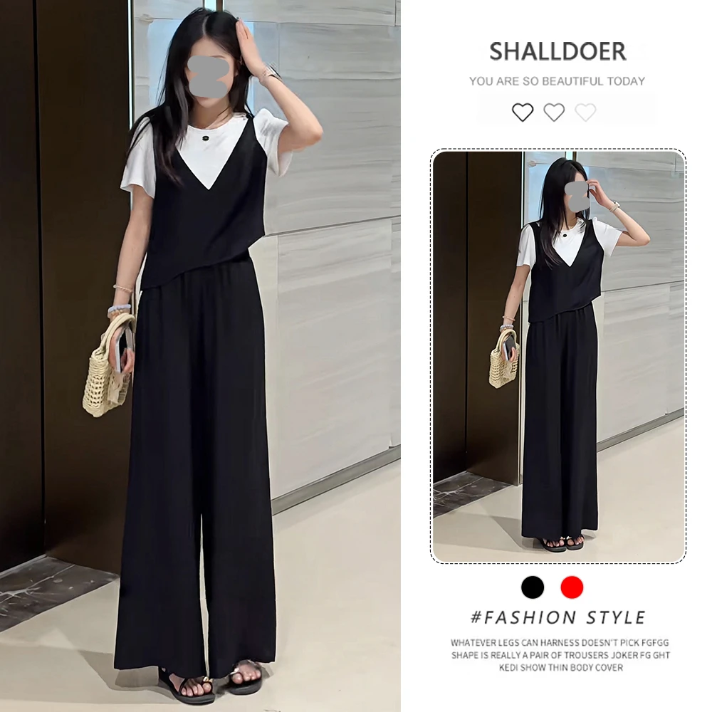 显瘦夏装简约设计感黑色休闲套装两件套韩版小众气质高级女洋气