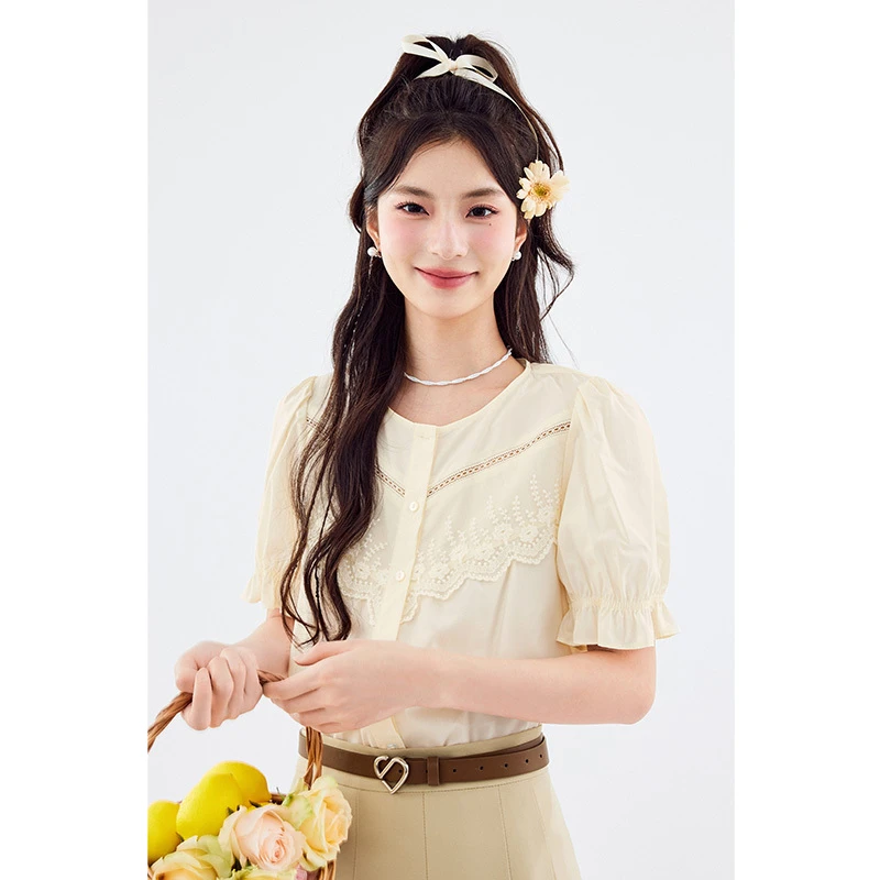 1221【赵老板】诗凡黎雪纺衫夏新款设计感小众法式气质减龄漂亮蕾丝