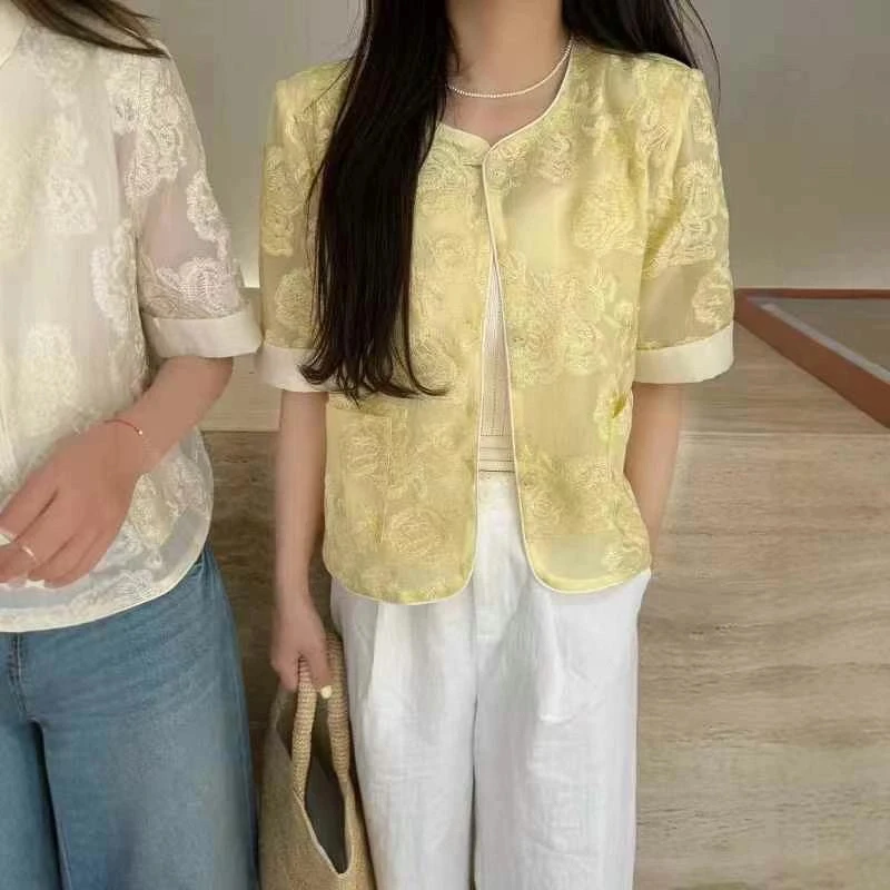 （运费补贴）新中式国风雪纺衬衫上衣夏季2025年新款女士复古绣花