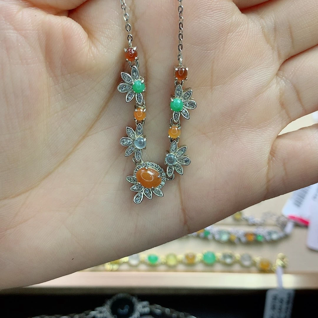 翡翠银S925镶嵌颈饰925银