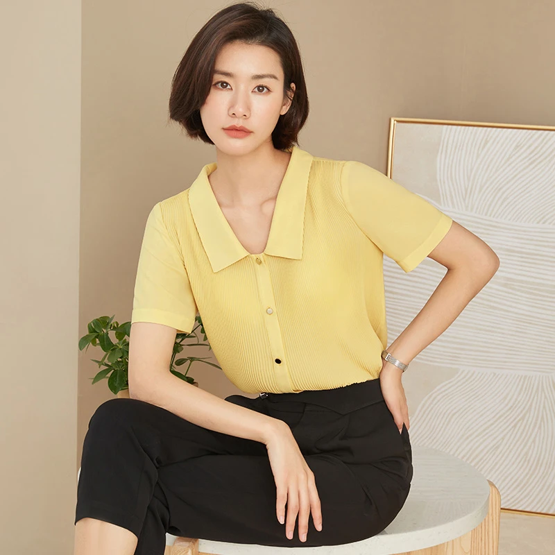 【夏日清仓】22SUCS31黄色衬衫女设计感宽松洋气上衣职业短袖