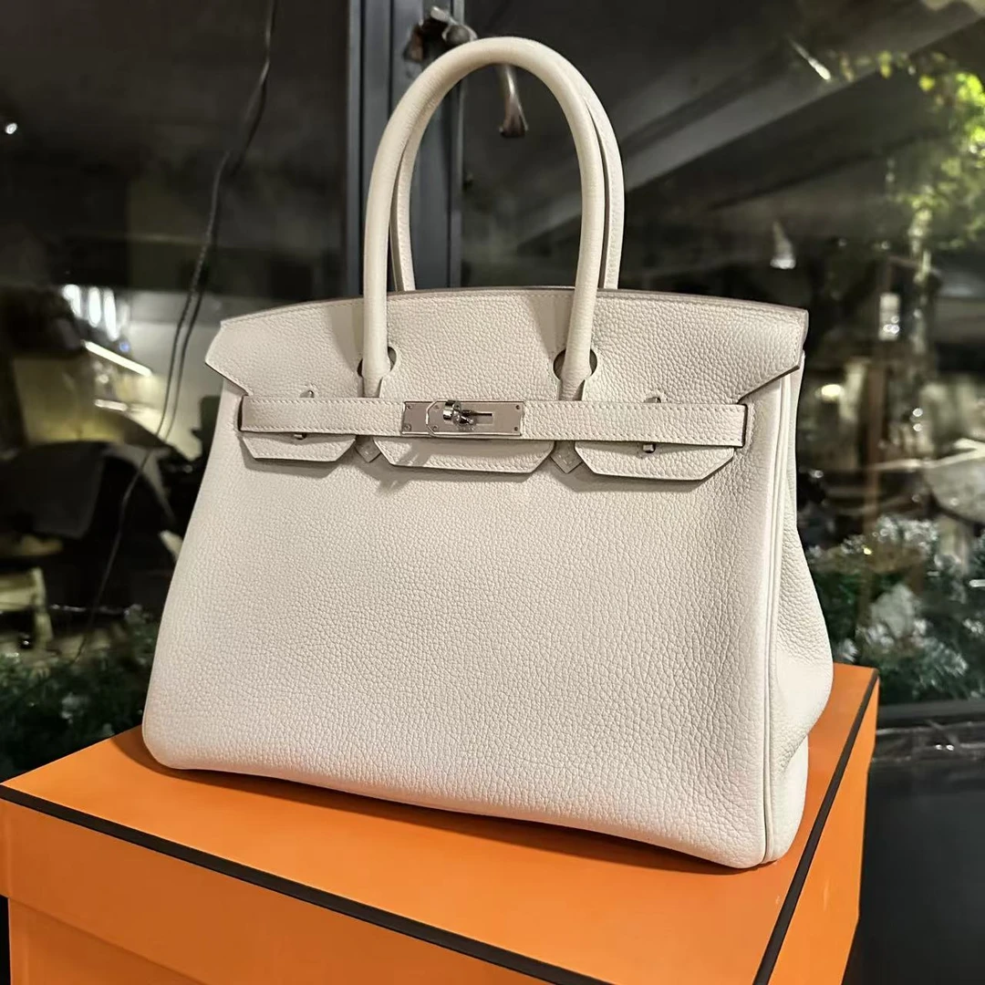99新 Hermes/爱马仕 奶昔白birkin30 银扣 W刻 togo /18349136