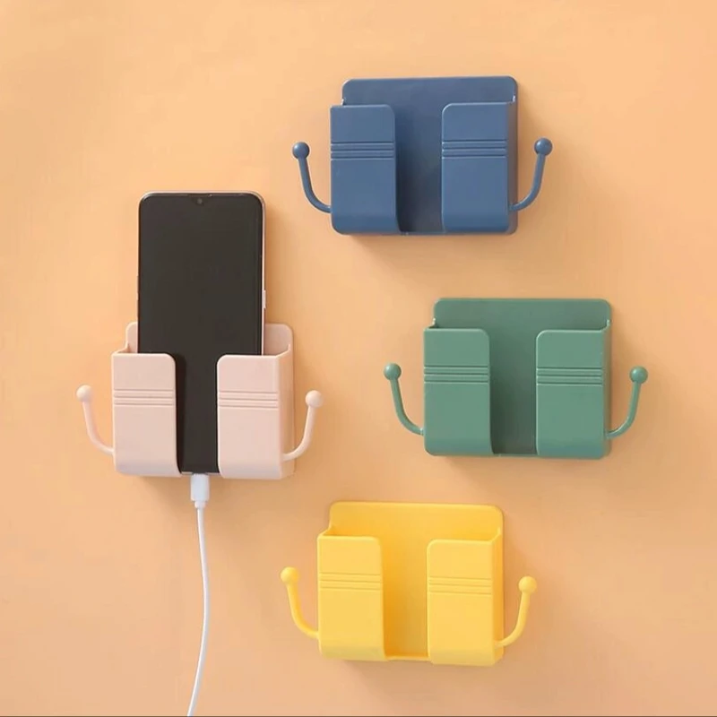 壁挂手机支架多功能数据线收纳盒卧室床头客厅遥控器免打孔置物架