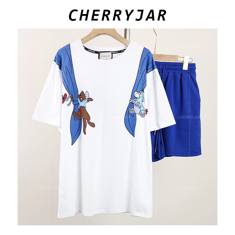 Cherryjar【25806】个性卡通印花短袖宽松潮流T恤