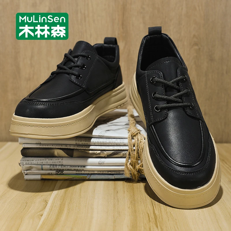 木林森休闲皮鞋2025春秋季新款男款英伦商务低帮皮鞋上班防滑男鞋