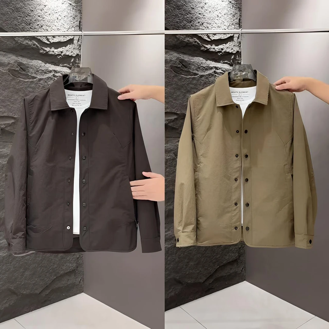 秋季新款翻领宽松外套时尚夹克百搭收口袖工装风男士户外通勤上衣