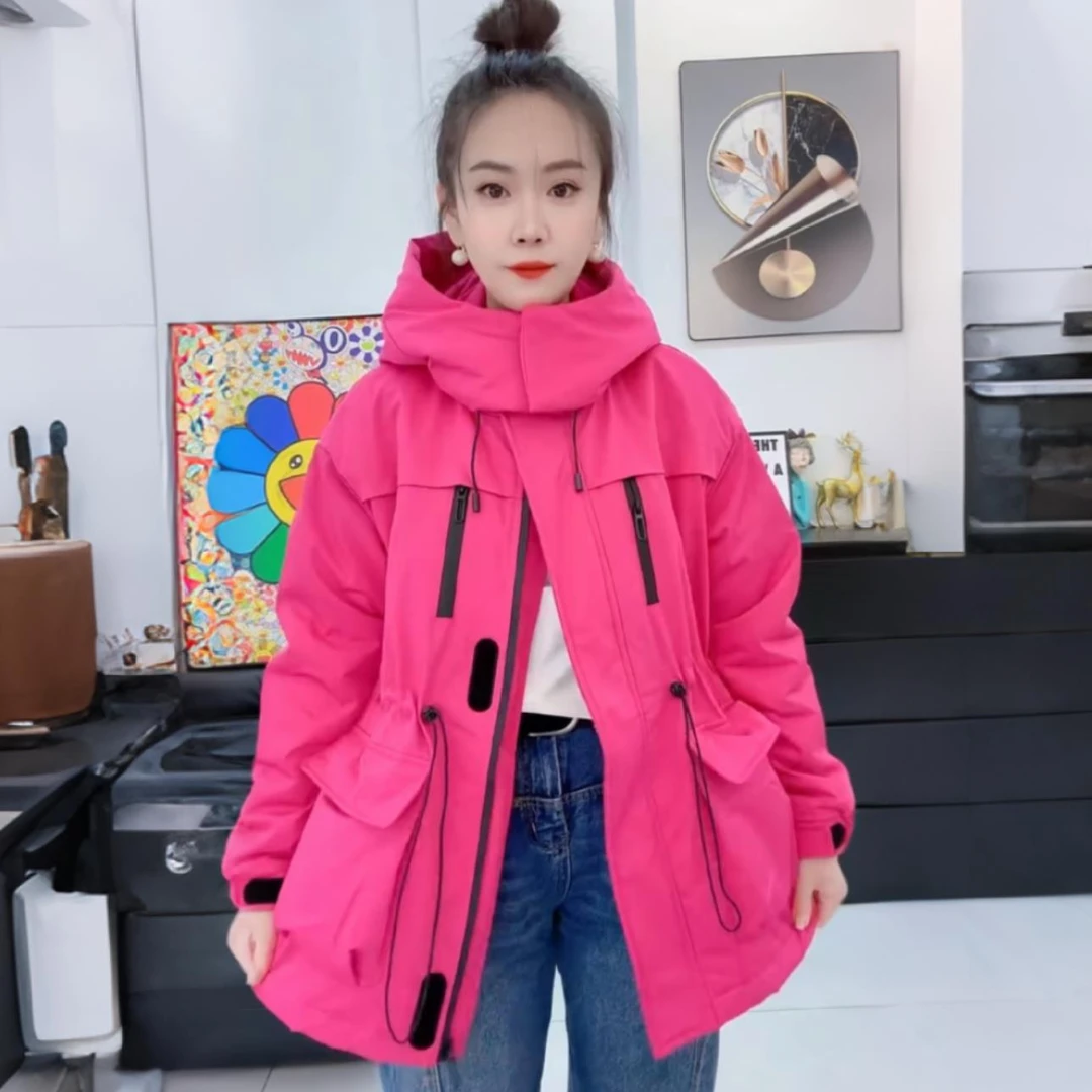 高端风衣外套女潮款长袖连帽纯色拉链设计抽绳修身宽松网红上衣