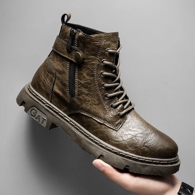 2025新款马丁靴男秋季高帮英伦风皮鞋男复古真皮工装短靴冬季男鞋