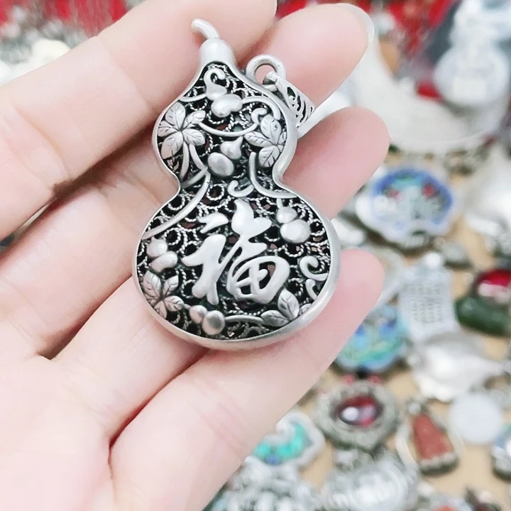 善***缘吊坠足银999花丝工艺大葫芦坠 微瑕