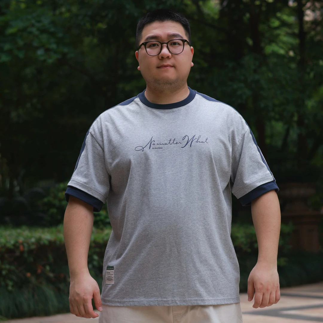 街头短袖时尚圆领水洗潮流夏季上衣休闲拼接春夏T恤美式运动纯棉