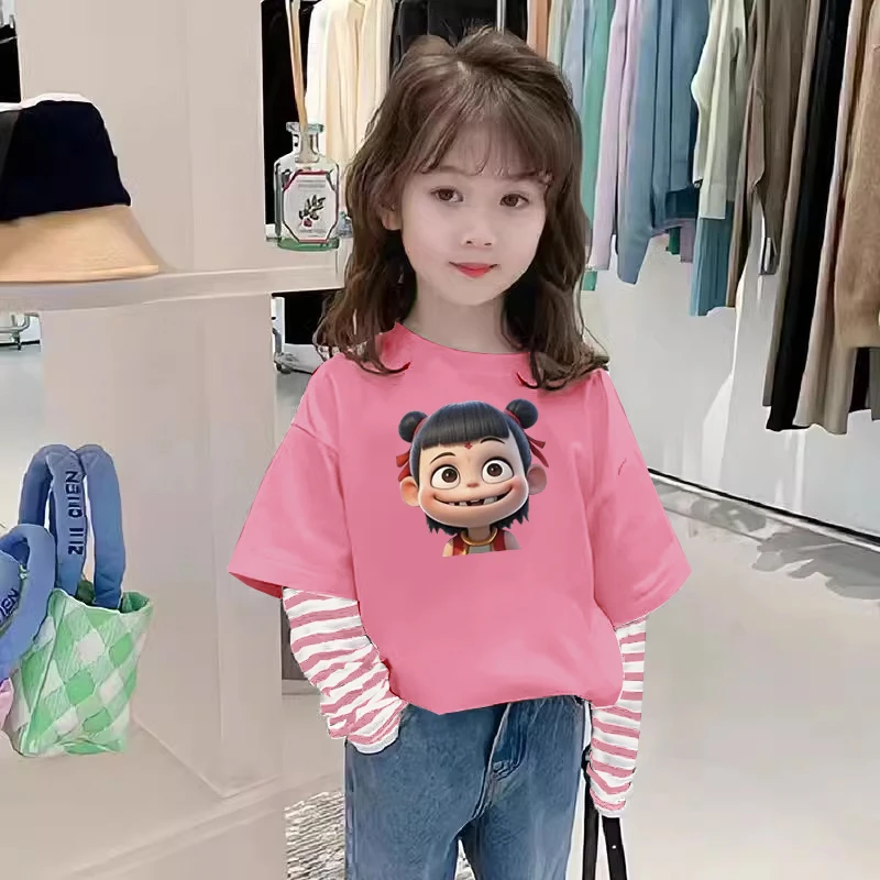 2025时尚纯棉撞色长袖T恤儿童装洋气圆领春装打底中大童内搭上衣