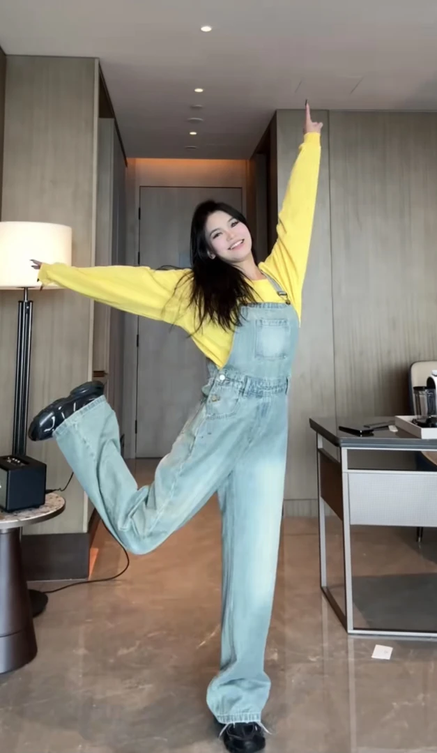 【Glozzzz】背带裤女原创设计百搭复古牛仔美式连体裤做旧0319-6