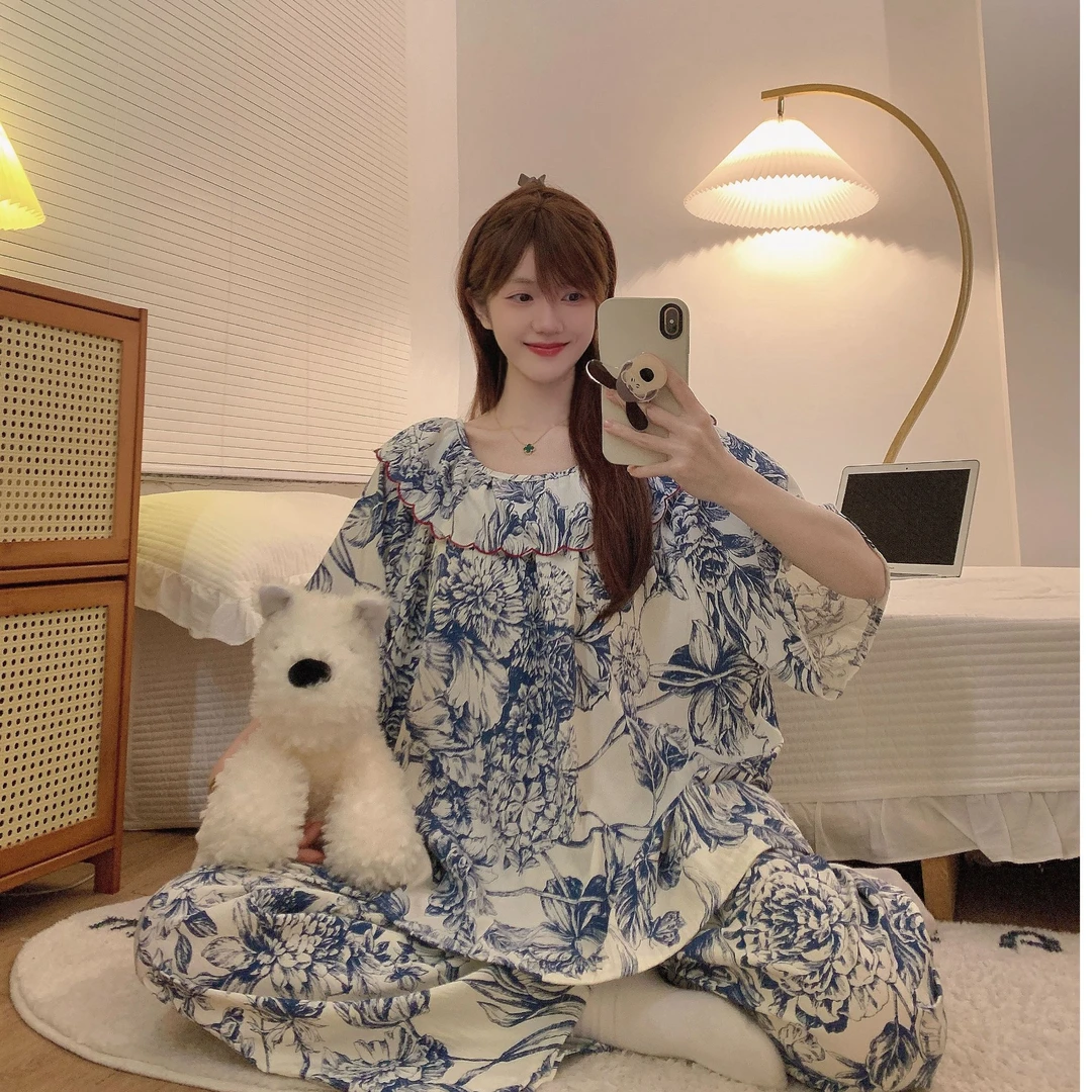 青花瓷家居服套装睡衣春夏甜美常规款套装韩版女