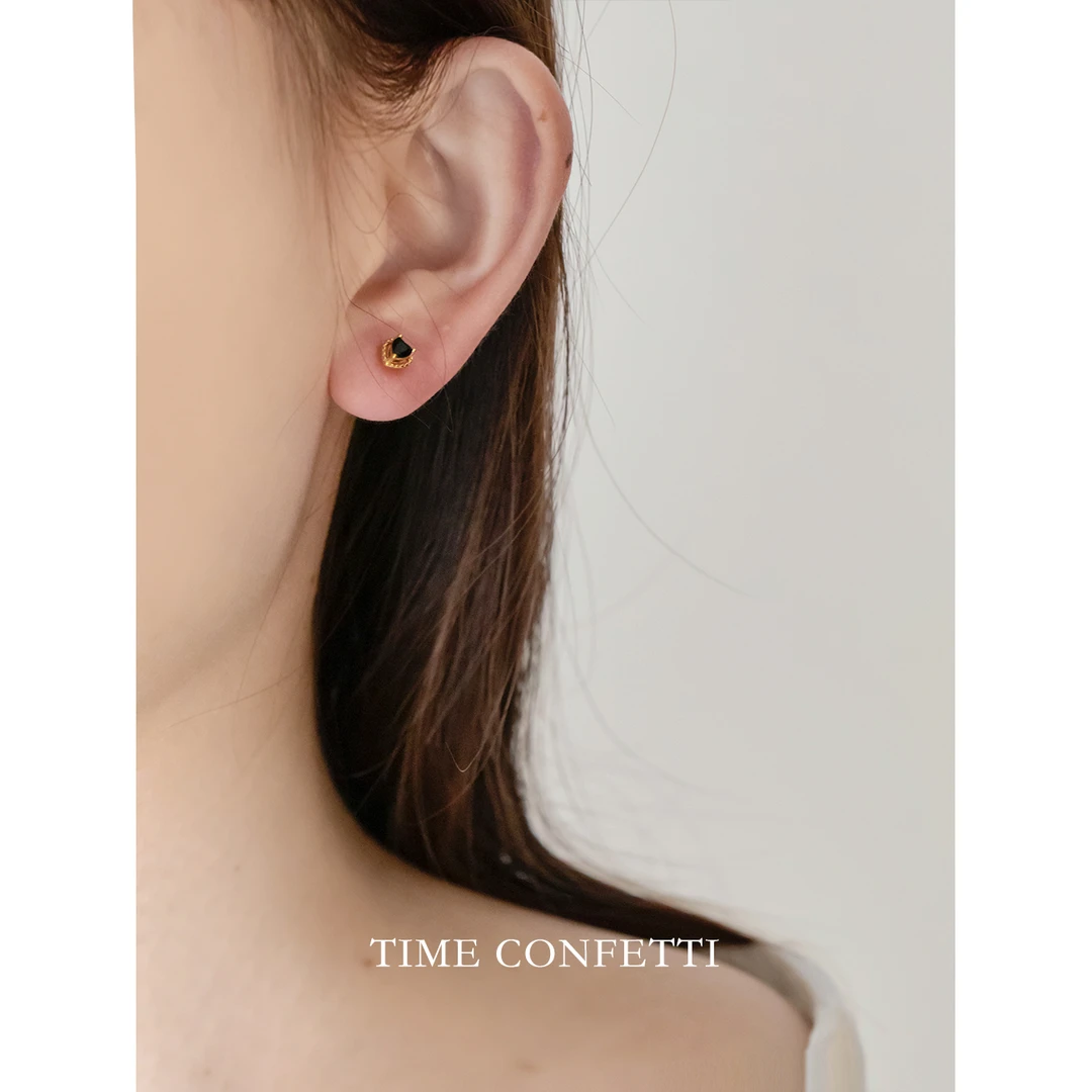 925银耳饰 镀K金【孙二娘】黑色-精致气质简约珠珠耳钉TC 10773