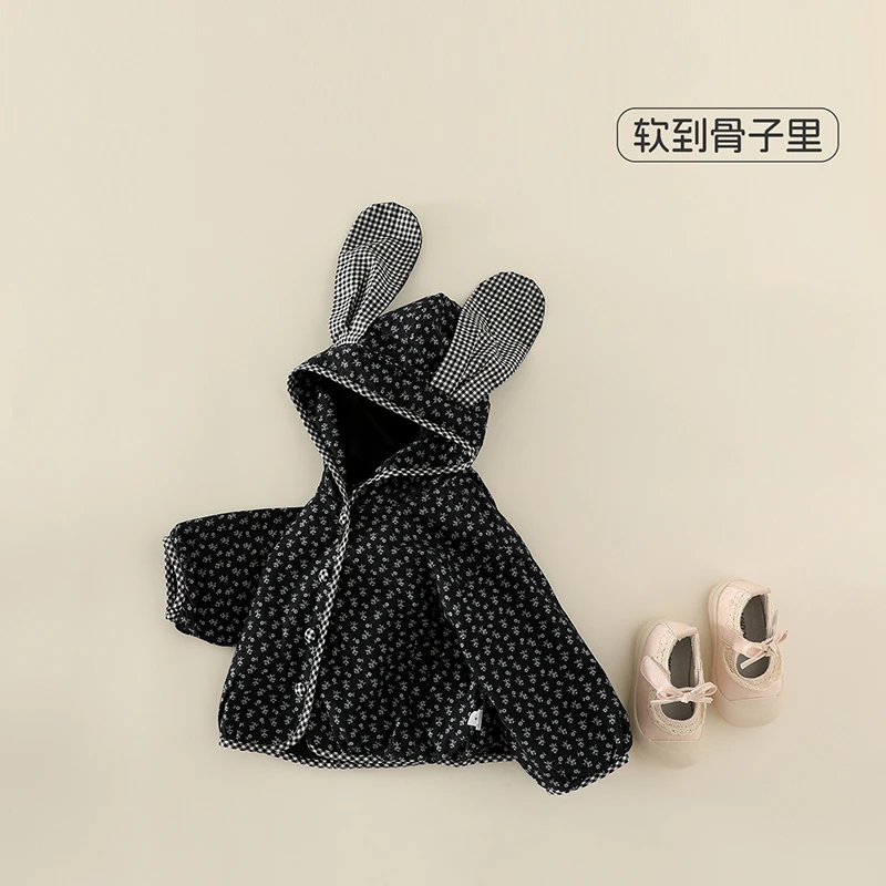 女童宝宝外套秋季新款韩系纯棉童装婴幼儿舒适兔耳朵风衣百搭开衫