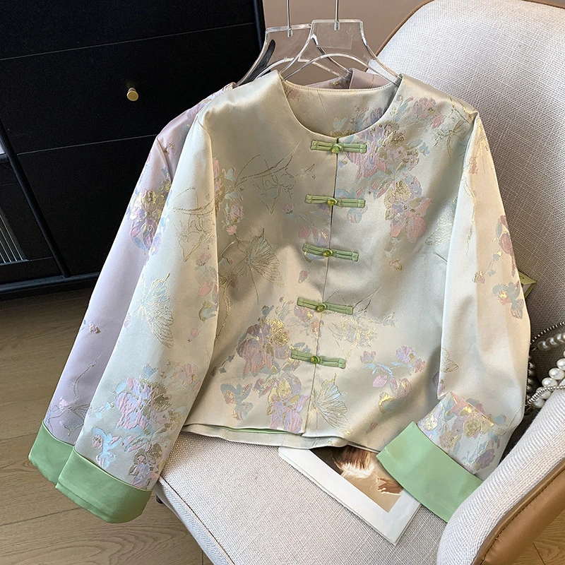 新中式国风年轻款唐装外套女士开春装2025新款高级感盘扣缎面上衣